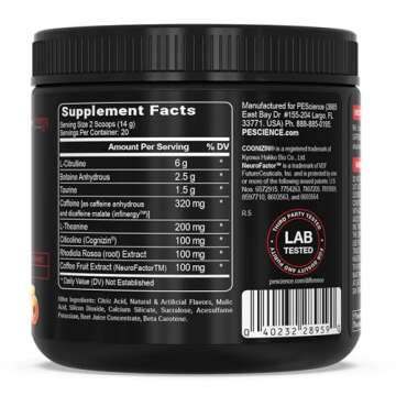 PEScience Prolific Pre Workout Powder, Sour Peach Candy, 40 Scoop, Energy Supplement with Nitric Oxide