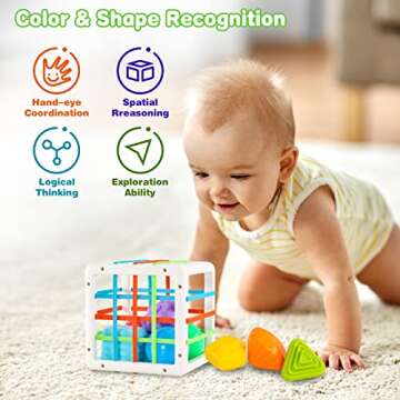 BOBBYBANG Montessori Toys for 1 2 Year Old Boy Girl,Baby Sorter Toy Colorful Cube and 8 Pcs Multi Se...