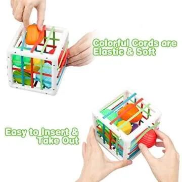 BOBBYBANG Montessori Toys for 1 2 Year Old Boy Girl,Baby Sorter Toy Colorful Cube and 8 Pcs Multi Sensory Shape, Learning Sensory Bin for 1 2 Year Old,Toys for 1-2 Year Old,Gifts for 10 Month and Up