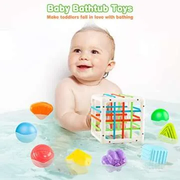 BOBBYBANG Montessori Toys for 1 2 Year Old Boy Girl,Baby Sorter Toy Colorful Cube and 8 Pcs Multi Sensory Shape, Learning Sensory Bin for 1 2 Year Old,Toys for 1-2 Year Old,Gifts for 10 Month and Up