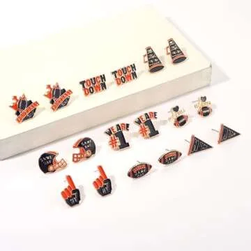 NLCAC 9 Pairs Football Stud Earrings for Women Game Day Football Helmet Touch Down Ear Stud Earrings...