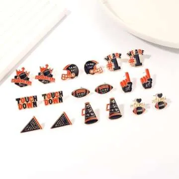 NLCAC 9 Pairs Football Stud Earrings for Women Game Day Football Helmet Touch Down Ear Stud Earrings Team Jewelry Navy Orange
