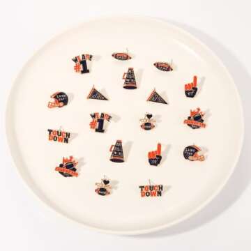 NLCAC 9 Pairs Football Stud Earrings for Women Game Day Football Helmet Touch Down Ear Stud Earrings Team Jewelry Navy Orange