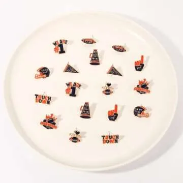 NLCAC 9 Pairs Football Stud Earrings for Women Game Day Football Helmet Touch Down Ear Stud Earrings Team Jewelry Navy Orange