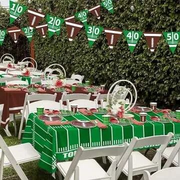 Gatherfun Football Party Supplies Kit Serve 24,Includes Dinner Plates, Dessert Napkins, Cups,Banner and Touchdown Tablecloth for Birthday Gameday Tailgate Decorations, Green (2023053002)