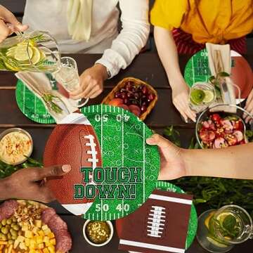 Gatherfun Football Party Supplies Kit Serve 24,Includes Dinner Plates, Dessert Napkins, Cups,Banner and Touchdown Tablecloth for Birthday Gameday Tailgate Decorations, Green (2023053002)