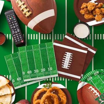 Gatherfun Football Party Supplies Kit Serve 24,Includes Dinner Plates, Dessert Napkins, Cups,Banner and Touchdown Tablecloth for Birthday Gameday Tailgate Decorations, Green (2023053002)