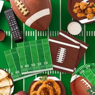 Gatherfun Football Party Supplies Kit Serve 24,Includes Dinner Plates, Dessert Napkins, Cups,Banner and Touchdown Tablecloth for Birthday Gameday Tailgate Decorations, Green (2023053002)