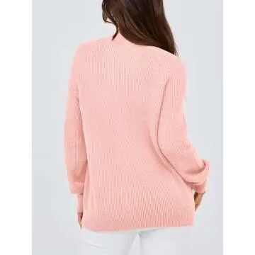 PRETTYGARDEN Womens Sweaters Fall 2024 Ribbed Knit Raglan Long Sleeve Mock Neck Pullover Sweater Chunky Outfits (Pink, Small)