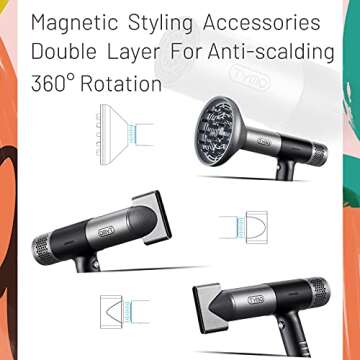 TYMO Ionic Hair Dryer with Magnetic Accessories and LCD Display