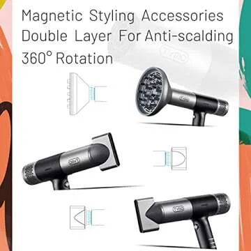 TYMO Ionic Hair Dryer with Magnetic Accessories and LCD Display