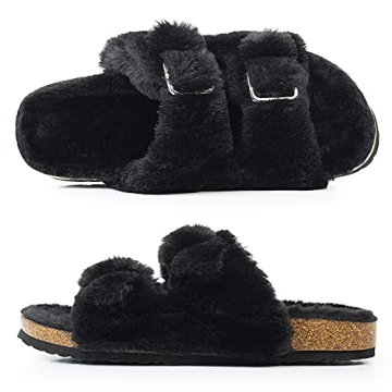 Shop FITORY Women's Cozy Faux Fur Cork Slide Sandals