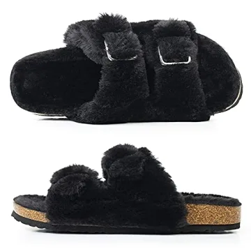 Shop FITORY Women's Cozy Faux Fur Cork Slide Sandals