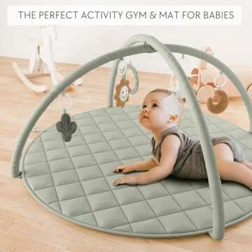 Beautiful Baby Play Gym and Tummy Time Mat - Soft Cotton Mat with 6 Cute Toys Creates The Perfect Activity Area for Your Girl/Boy - Stylish Infant Floor Playmat Fits Nicely with Any Playroom Decor