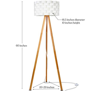 Brightech Bijou LED Floor Lamp, Standing Lamp for Bedroom Reading, Tripod Lamp for Living Rooms & Offices, Great Living Room Décor, Bohemian & Vintage Tall Lamp With Soft Light Bulbs - Natural Wood