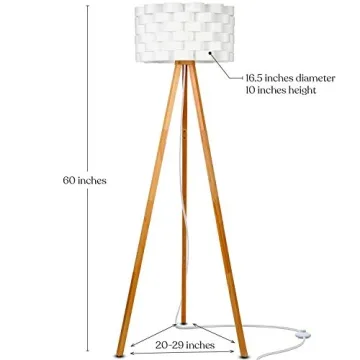 Brightech Bijou LED Floor Lamp, Standing Lamp for Bedroom Reading, Tripod Lamp for Living Rooms & Offices, Great Living Room Décor, Bohemian & Vintage Tall Lamp With Soft Light Bulbs - Natural Wood