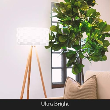 Brightech Bijou LED Floor Lamp, Standing Lamp for Bedroom Reading, Tripod Lamp for Living Rooms & Offices, Great Living Room Décor, Bohemian & Vintage Tall Lamp With Soft Light Bulbs - Natural Wood