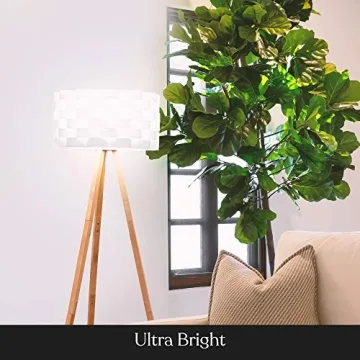 Brightech Bijou LED Floor Lamp, Standing Lamp for Bedroom Reading, Tripod Lamp for Living Rooms & Offices, Great Living Room Décor, Bohemian & Vintage Tall Lamp With Soft Light Bulbs - Natural Wood