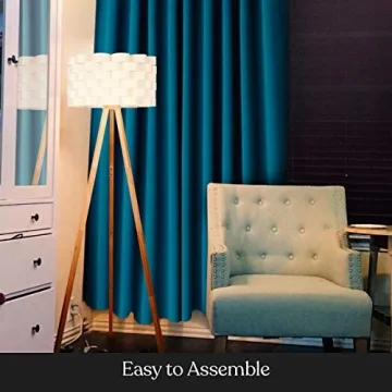 Brightech Bijou LED Floor Lamp, Standing Lamp for Bedroom Reading, Tripod Lamp for Living Rooms & Offices, Great Living Room Décor, Bohemian & Vintage Tall Lamp With Soft Light Bulbs - Natural Wood