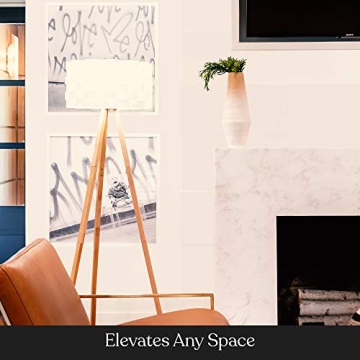 Brightech Bijou LED Floor Lamp, Standing Lamp for Bedroom Reading, Tripod Lamp for Living Rooms & Offices, Great Living Room Décor, Bohemian & Vintage Tall Lamp With Soft Light Bulbs - Natural Wood