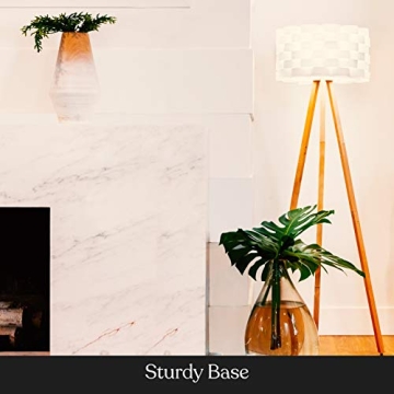 Brightech Bijou LED Floor Lamp, Standing Lamp for Bedroom Reading, Tripod Lamp for Living Rooms & Offices, Great Living Room Décor, Bohemian & Vintage Tall Lamp With Soft Light Bulbs - Natural Wood