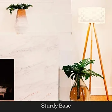 Brightech Bijou LED Floor Lamp, Standing Lamp for Bedroom Reading, Tripod Lamp for Living Rooms & Offices, Great Living Room Décor, Bohemian & Vintage Tall Lamp With Soft Light Bulbs - Natural Wood