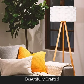 Brightech Bijou LED Floor Lamp, Standing Lamp for Bedroom Reading, Tripod Lamp for Living Rooms & Offices, Great Living Room Décor, Bohemian & Vintage Tall Lamp With Soft Light Bulbs - Natural Wood