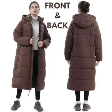 PUFFIT Extra Long Puffer Jackets for Women, Hooded, Thicken Warm Winter Jacket, Water Repellent, Two-Way Zipper Winter Coat