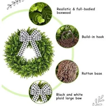 Vlorart 20-Inch Boxwood Wreath for Year-Round Decor