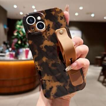 LAPOPNUT iPhone 15 Leopard Case with Wrist Strap - Shockproof & Stylish