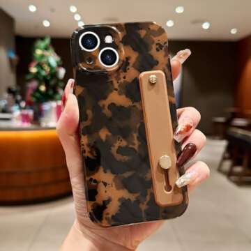 Stylish LAPOPNUT iPhone 15 Leopard Case with Wrist Strap