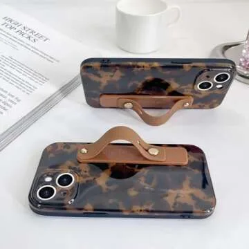 Stylish LAPOPNUT iPhone 15 Leopard Case with Wrist Strap