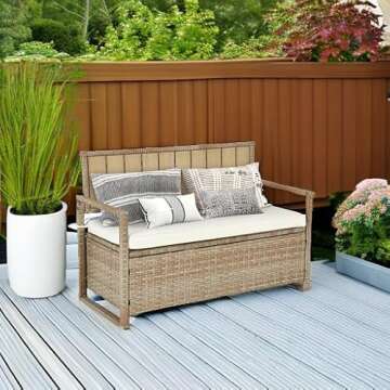 YITAHOME 70 Gallon Outdoor Storage Bench, All-Weather PE Rattan Deck Box, Wicker Storage Seat Box for Patio Furniture, Outdoor Cushions, Pool Storage and Garden Tools - Beige