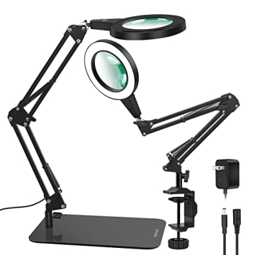 NAKOOS Magnifying Glass with Light and Stand, 8X Real Glass 2-in-1 Magnifying Desk Lamp & Clamp, Tou...