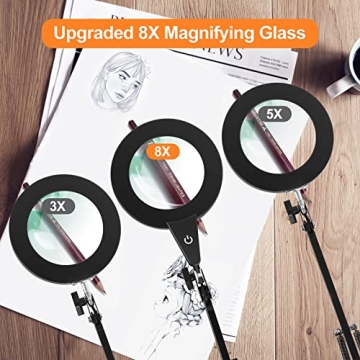 NAKOOS 8X Glass Magnifying Lamp for Crafting & DIY