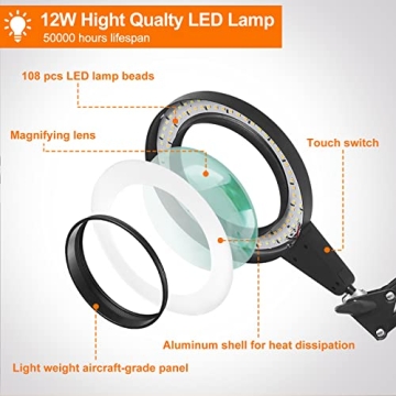 NAKOOS 8X Glass Magnifying Lamp for Crafting & DIY