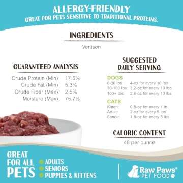 Raw Paws Signature Pet Food for Dogs & Cats - Venison, 3-lb Rolls (6 Pack) - Raw Frozen Venison Dog Food - Natural Dog Food Rolls - Deer for Dogs - Dog Venison Diets, Refrigerated Dog Food
