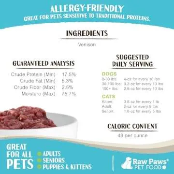 Raw Paws Signature Pet Food for Dogs & Cats - Venison, 3-lb Rolls (6 Pack) - Raw Frozen Venison Dog Food - Natural Dog Food Rolls - Deer for Dogs - Dog Venison Diets, Refrigerated Dog Food