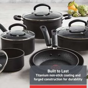 T-fal Advanced Nonstick Cookware Set 12 Piece, Oven Broiler Safe 350F, Kitchen Cooking Set W/ Fry Pa...