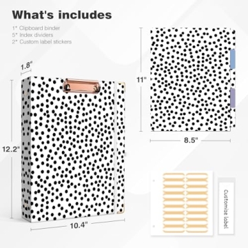 Ospelelf 1 Inch Polka Dot Binder with Dividers Clipboard