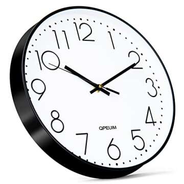 QPEUIM Wall Clock 12 Inch Wall Clocks Non-Ticking Battery Operated with Stereoscopic Dial Ultra-Quie...