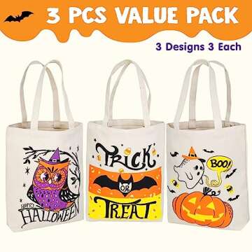 JOYIN 3PCS 13.75” Large Halloween Tote Treat Bags for Trick or Treating, Halloween Goodie Candy Ba...