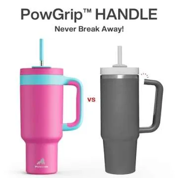 POWCAN 40 oz Tumbler with Handle 2 Pack, 2-in-1 Straw & Sip Lid, Leakproof, Dishwasher Safe, Insulated Stainless Steel Coffee Mug, Keeps Cold for 34 Hours, Fits in Car Cup Holder(Might & Barbie)
