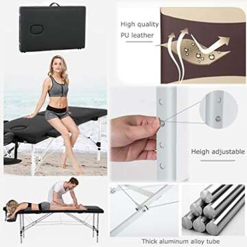 BestMassage Aluminium Massage Table 2 Fold Portable Facial Salon Tattoo Bed, 73â€â€, Mixed