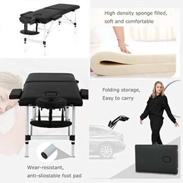 BestMassage Aluminium Massage Table 2 Fold Portable Facial Salon Tattoo Bed, 73â€â€, Mixed