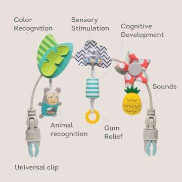 Taf Toys ‘Tropical Orchestra Arch’ | Ideal for Infant & Toddlers, Fits Stroller & Pram, Activity Arch with Fascinating Toys, Stimulates Baby’s Senses and Motor Skills Development, Easier Outdoors
