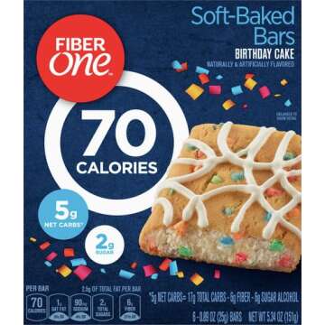 Fiber One 70 Calorie Soft-Baked Bars, Birthday Cake, Snack Bars, 6 ct