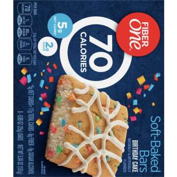 Fiber One 70 Calorie Soft-Baked Bars, Birthday Cake, Snack Bars, 6 ct