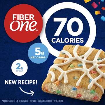 Fiber One 70 Calorie Soft-Baked Bars, Birthday Cake, Snack Bars, 6 ct
