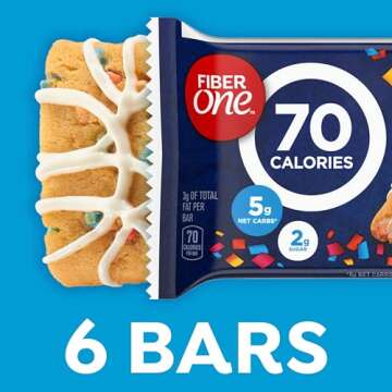 Fiber One 70 Calorie Soft-Baked Bars, Birthday Cake, Snack Bars, 6 ct